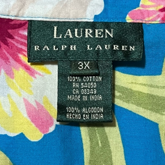 Lauren Ralph Lauren Vibrant Colorful Tropical Floral Mandarin Collar Tank Sz 3X - Picture 2 of 13